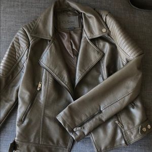 Gray faux leather Moto jacket